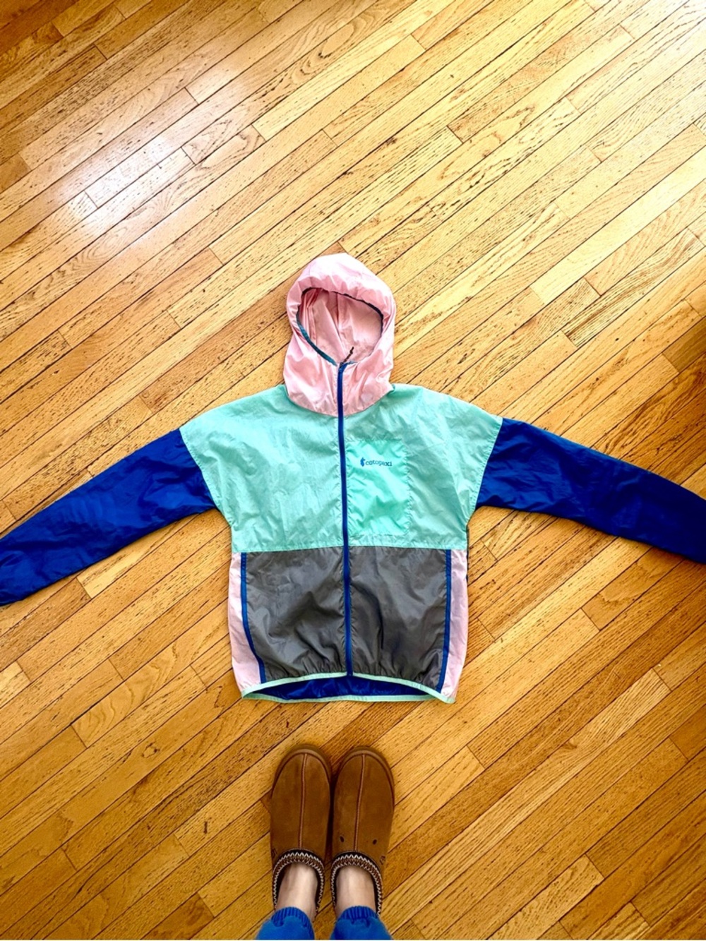 cotopaxi Pastel Mint, Pink, Navy & Gray Colorblock Windbreaker Jacket
